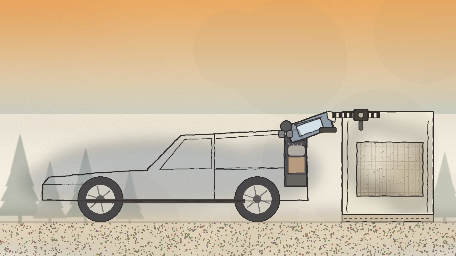 Cutaway side view of an SUV with the rear hatch raised overhead, showing a fabric panel zipped to the hatch opening and dropping straight down to the ground as a back wall